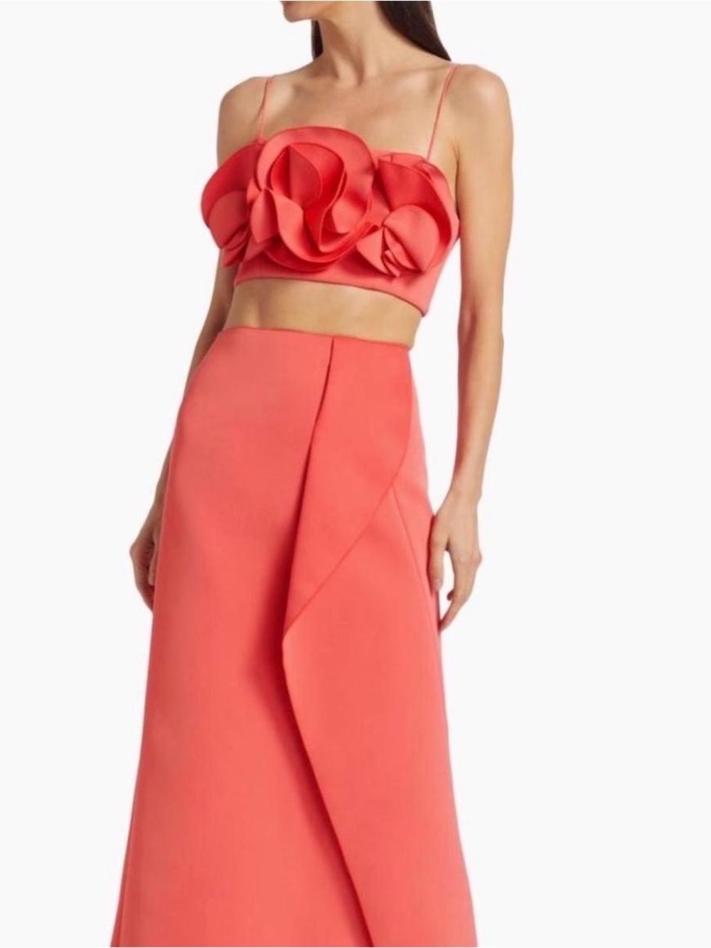 EUC Acler Underwood Frilled Bandeau Crop Top & Bonded Maxi Skirt Set Chilli Red